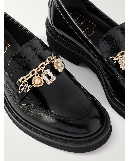 Roger Vivier Black Viv Rangers Embellished Patent-Leather Loafers