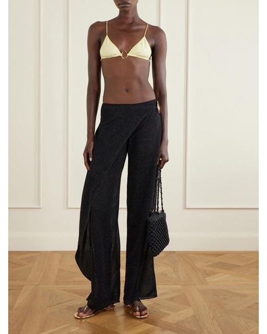 Oseree Blue Lumiere Embellished Lurex Wide-Leg Pareo Pants