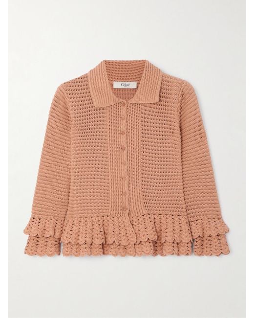 Chloé Pink Ruffled Crocheted Cotton Cardigan