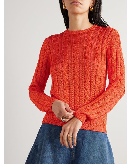 Ralph Lauren Red Cable-Knit Silk Sweater
