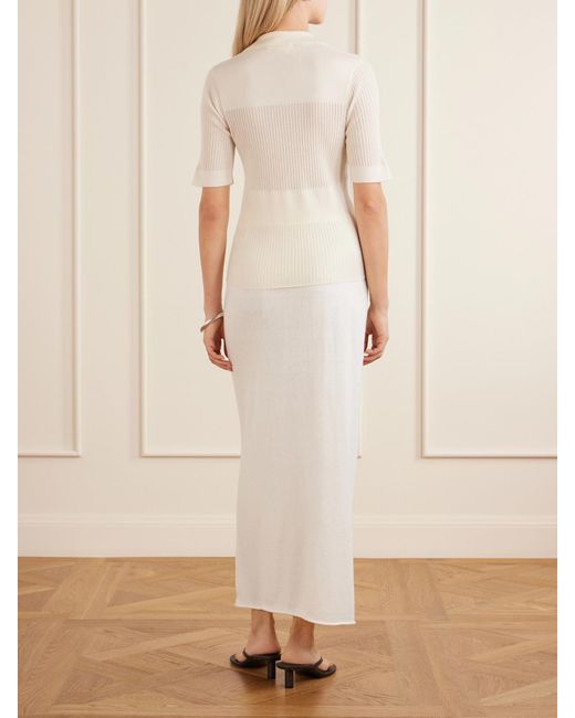 Lisa Yang Natural Malie Ribbed-Knit Cashmere Polo Sweater