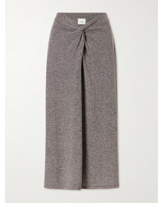 The Elder Statesman Gray Knotted Marl Knitted Cashmere Midi Skirt