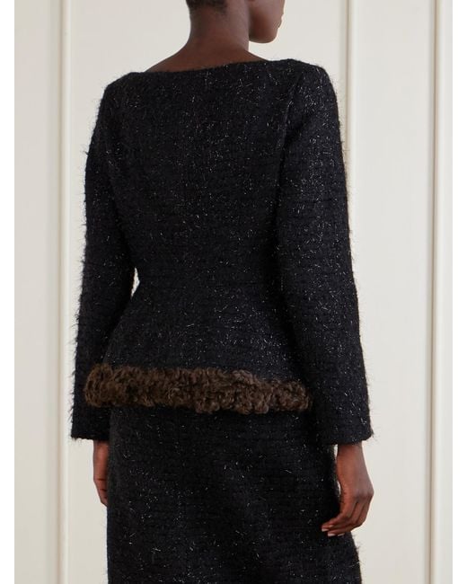 Simone Rocha Black Plush-Trimmed Metallic Tweed Jacket
