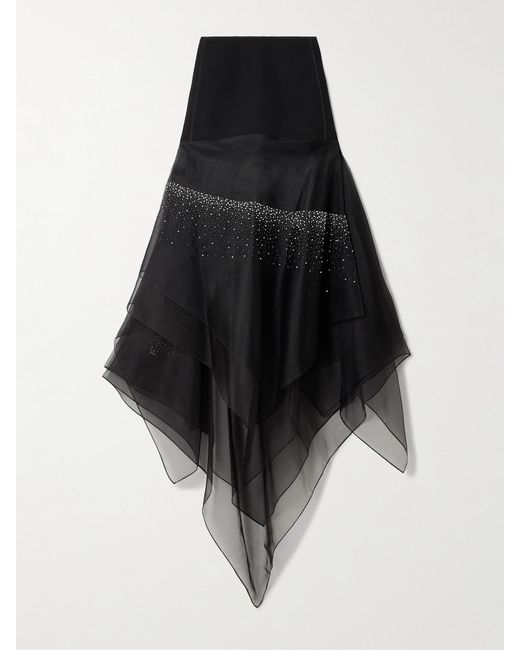 Maticevski Black Meet The Sky Asymmetric Crepe And Bead-Embellished Silk Skirt