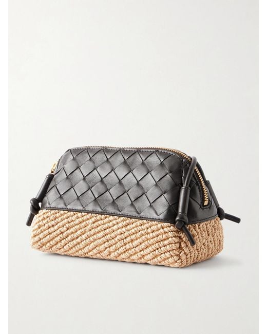 Bottega Veneta Black Concert Intrecciato Leather And Raffia Pouch