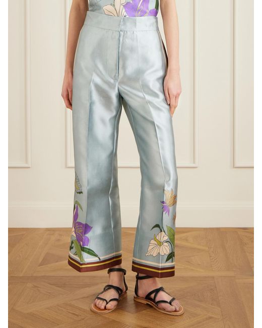 ALÉMAIS Blue Alfie Floral-Print Recycled Taffeta Wide-Leg Pants