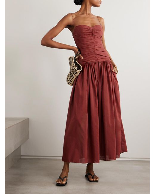 Matteau Gathered Organic Cotton And Silk-Blend Midi Dress | Lyst Australia