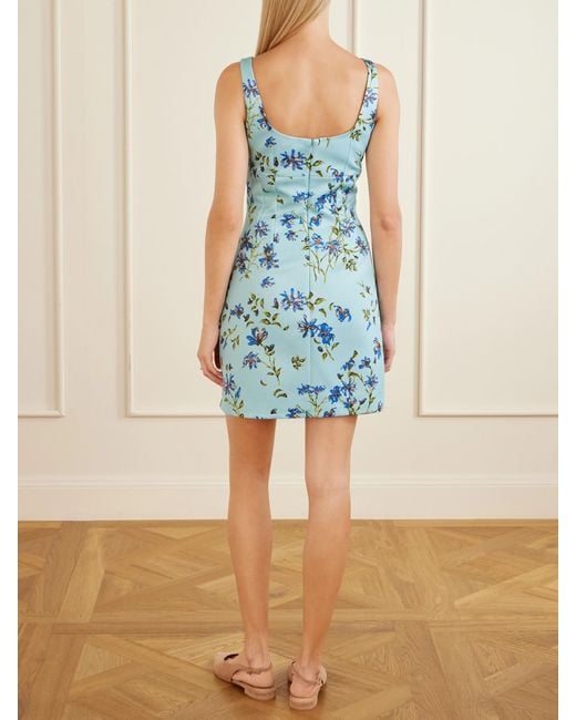 Emilia Wickstead Blue Floral-Printed Twill Mini Dress