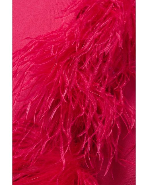LAPOINTE Pink Cutout Feather-Trimmed Stretch-Knit Maxi Dress