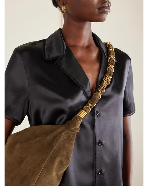 Saint Laurent Natural Amalia Medium Suede Tote