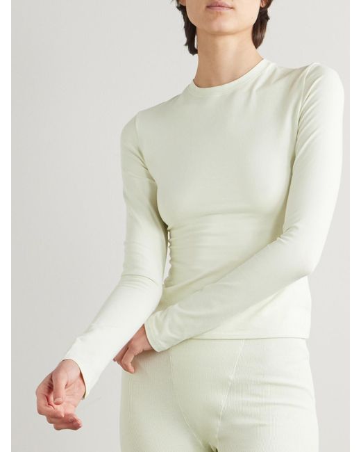 Skims Natural Cotton Jersey Long Sleeve T-Shirt – Bone – Oberteil Aus Stretch-Baumwoll-Jersey