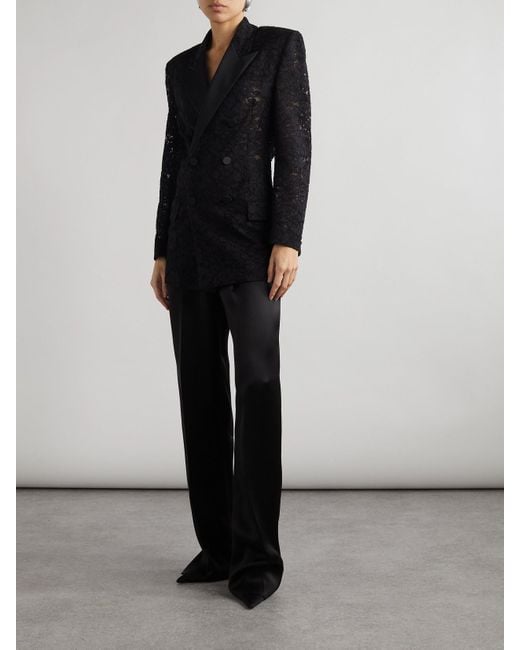 Pantalon Droit En Satin De Soie À Plis Saint Laurent en coloris Black