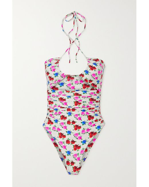Magda Butrym Cutout Floral-print Halterneck Swimsuit in White | Lyst
