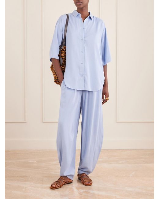 Jamie Haller Blue Arc Silk Tapered Pants