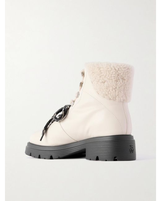 Stuart Weitzman Natural Hudson Lite Ankle Boots Aus Leder Mit Shearling-Futter