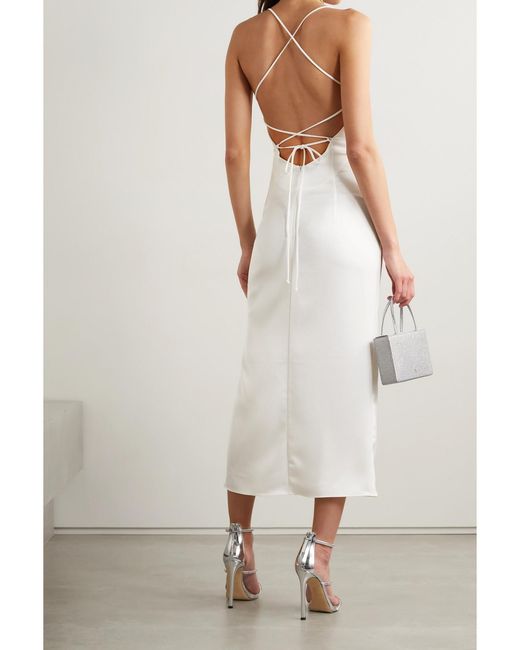 Rasario White Lace-Up Duchesse-Satin Midi Dress