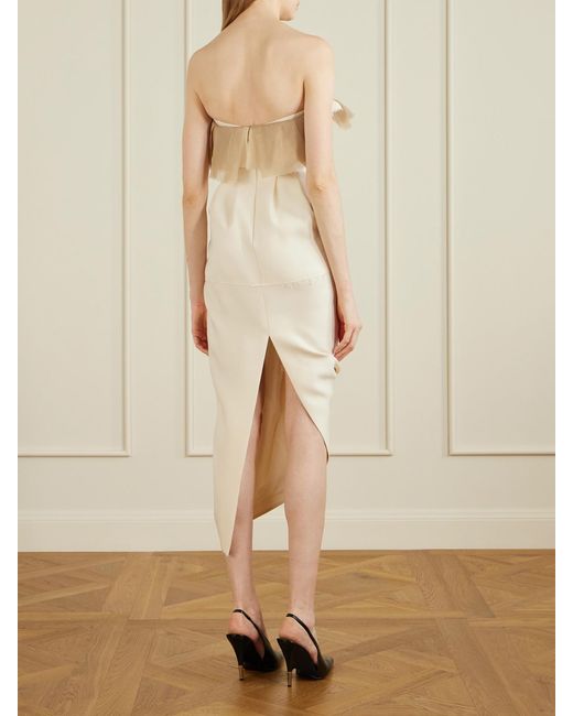 Khaite Natural Salm Frayed Ruffled Wool And Silk-Blend Cady Midi Dress