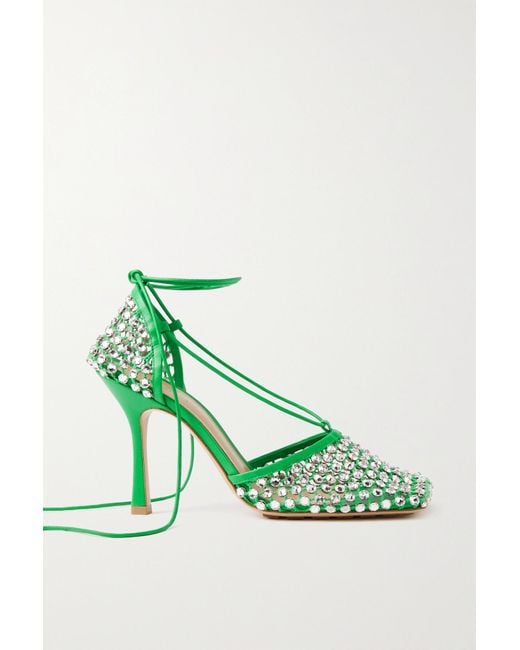 Bottega Lace Leathertrimmed Crystalembellished Mesh Pumps in