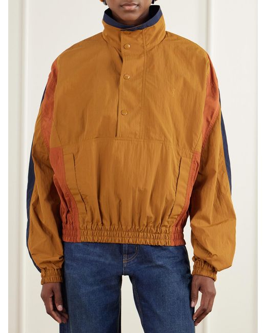 Saint Laurent Brown Logo-Embroidered Cropped Shell Jacket