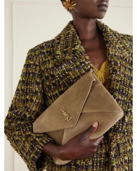 Saint Laurent Natural Cassandre Suede Clutch