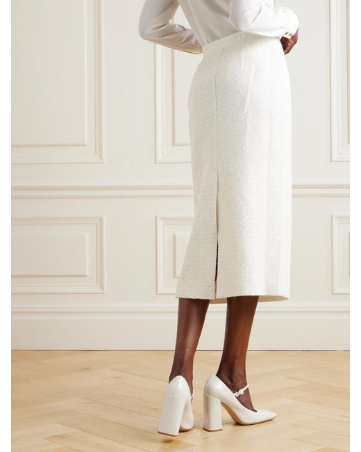 Alessandra Rich White Sequin-Embellished Tweed Midi Skirt