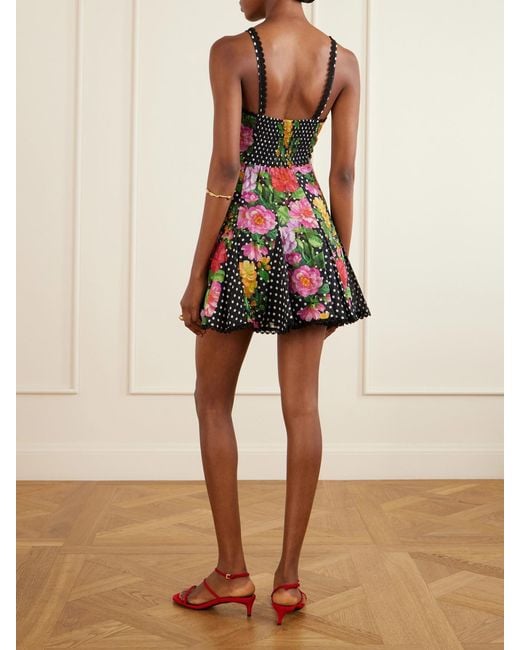 Charo Ruiz Red Rosela Floral-Print Cotton-Blend Mini Dress