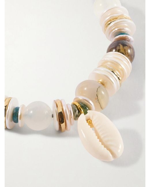 Tohum Design Natural Samsara-Plated, Leather And Seashell Beaded Bracelet
