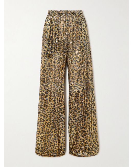 AZ FACTORY Natural Idril Leopard-Print Sequined Crepe Wide-Leg Pants