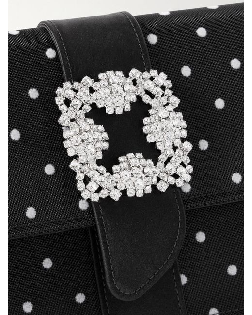 Manolo Blahnik Black Capri Satin-Trimmed Crystal-Embellished Embroidered Mesh Clutch