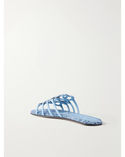 Loewe Blue Paula's Ibiza Leather-Trimmed Embroidered Canvas Slides