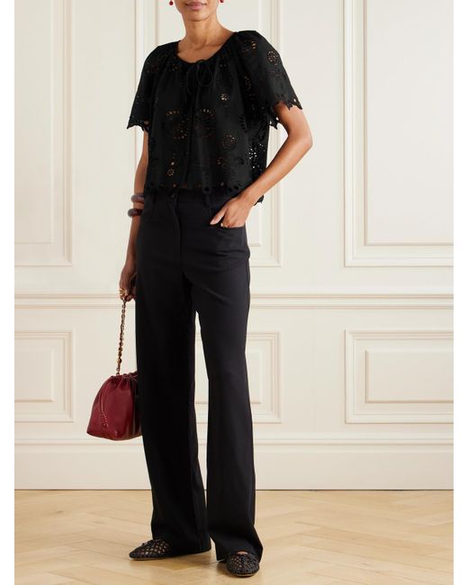 Matteau Black Scalloped Broderie Anglaise Cotton-Poplin Shirt