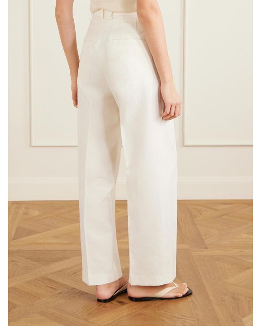 Auralee White Pleated Wool, Cotton And Linen-Blend Oxford Wide-Leg Pants
