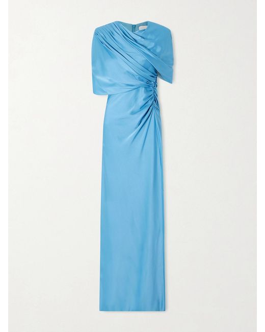 Stella McCartney Blue Open-Back Cape-Effect Draped Satin Gown