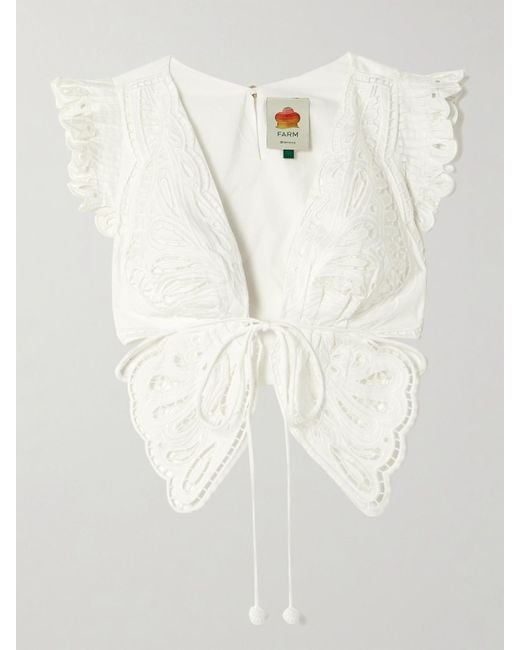 Farm Rio White Butterfly Broderie Anglaise Cotton Blouse
