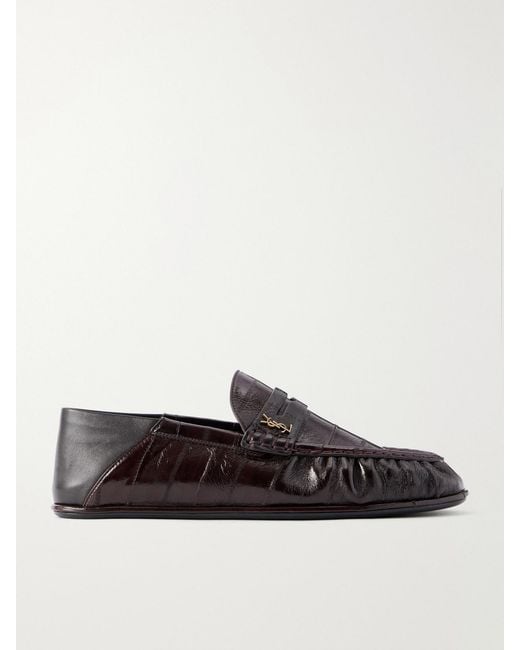 Saint Laurent Brown Logo-Embellished Leather Penny Loafers