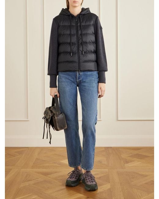 Moncler Black Ribbed Wool And Quilted Shell Down Cardigan