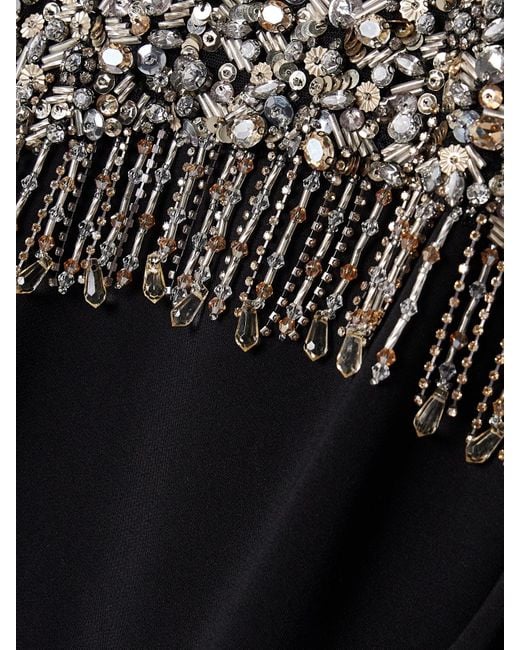 Jenny Packham Black Rana Cape-Effect Fringed Embellished Crepe Gown