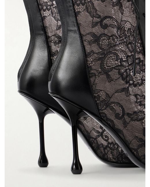 Jimmy Choo Black Scarlett 95 Lace And Leather-Trimmed Ankle Boots