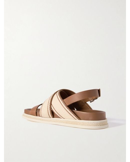 Jimmy Choo Natural Joa Slingback-Sandalen Aus Leder Und Canvas Mit Logoprint