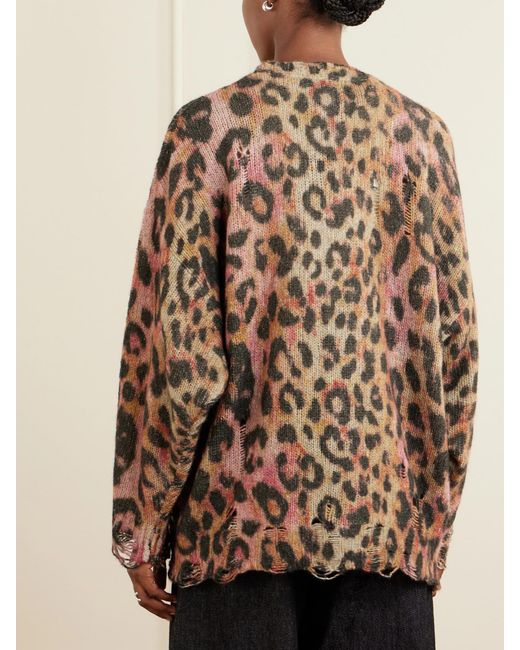 R13 Brown Distressed Animal-Print Cashmere Cardigan