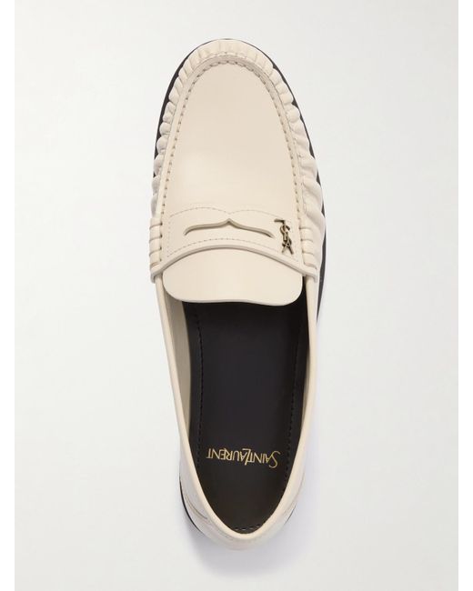 Saint Laurent Natural Laurent Glossed-Leather Loafers