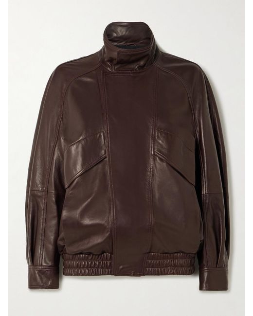 Nour Hammour Brown Ariste Oversized Paneled Leather Jacket