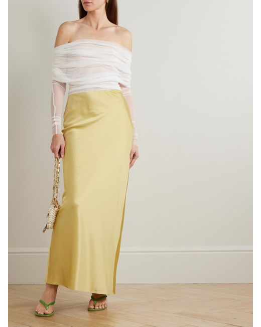Cult Gaia Yellow Chantel Silk-Blend Satin Maxi Skirt