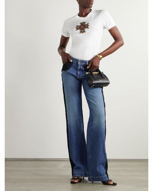 Dolce & Gabbana Blue Lace-Trimmed Mid-Rise Straight-Leg Jeans