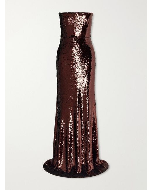 Alex Perry Brown Sequin-Embellished Gown