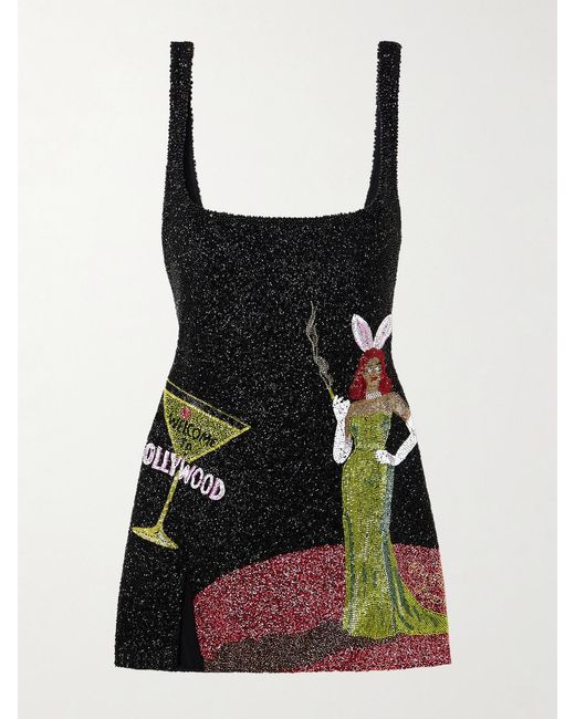 Clio Peppiatt Black Bunny Embellished Stretch-Mesh Mini Dress