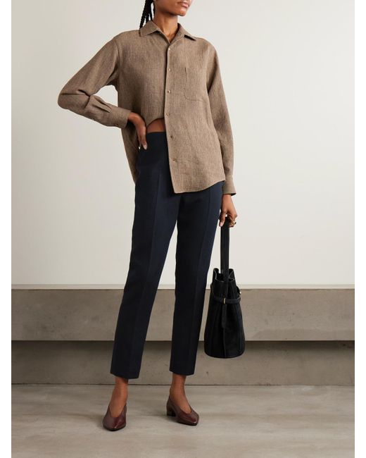 Loro Piana Blue Ralph Pleated Cashmere Straight-Leg Pants
