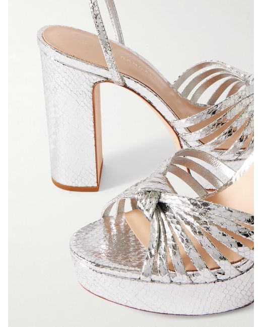 Loeffler Randall Natural Rivka Knotted Metallic Snake-Effect Leather Platform Sandals