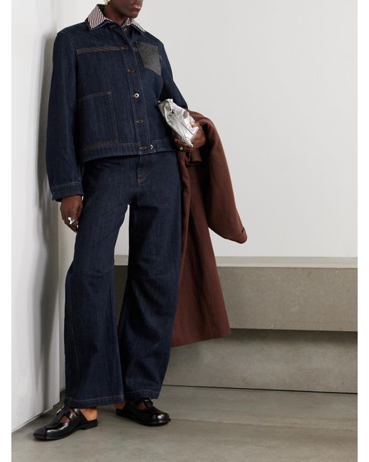 Loewe Blue Leather-Trimmed Denim Jacket