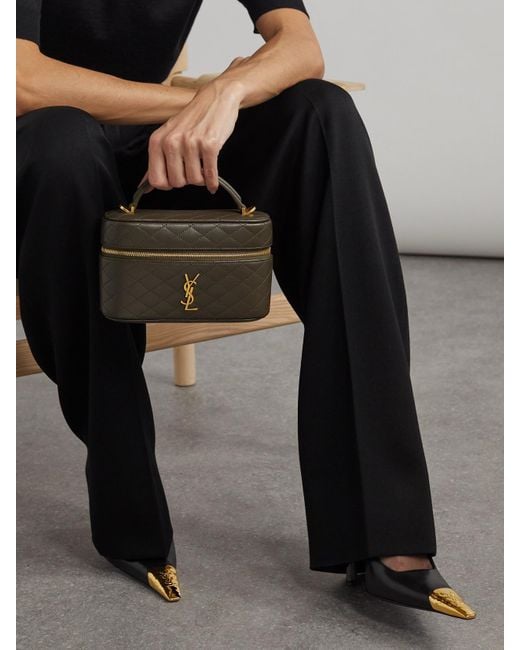 Saint Laurent Brown Gaby Vanity Mini Schultertasche Aus Gestepptem Leder